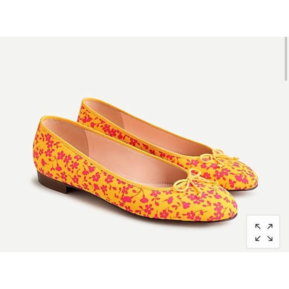 NWOB J.Crew Kiki Ballet Flat Women’s 10.5 Yellow Saffron Neon Floral Boquet - Picture 1 of 7